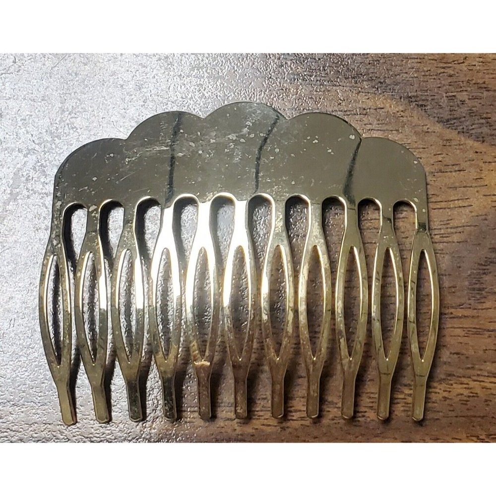Vintage Estate Lot of 2 Hair Combs and 1 Barrette Wood, Metal and Faux Tortoise - Picture 3 of 8